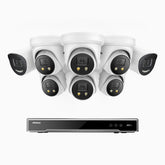H800X - 4K 8 Channel PoE Security System with 2 Bullet & 6 Turret Cameras, 1/1.8'' BSI Sensor, f/1.6 Aperture (0.003 Lux), Siren & Strobe Alarm,Two-Way Audio, Human & Vehicle Detection, Perimeter Protection, Works with Alexa, All-Metal Housing